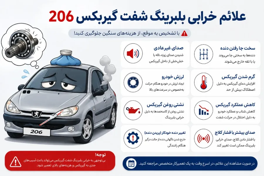 دلایل رایج بروز علائم خرابی بلبرینگ شفت گیربکس 206