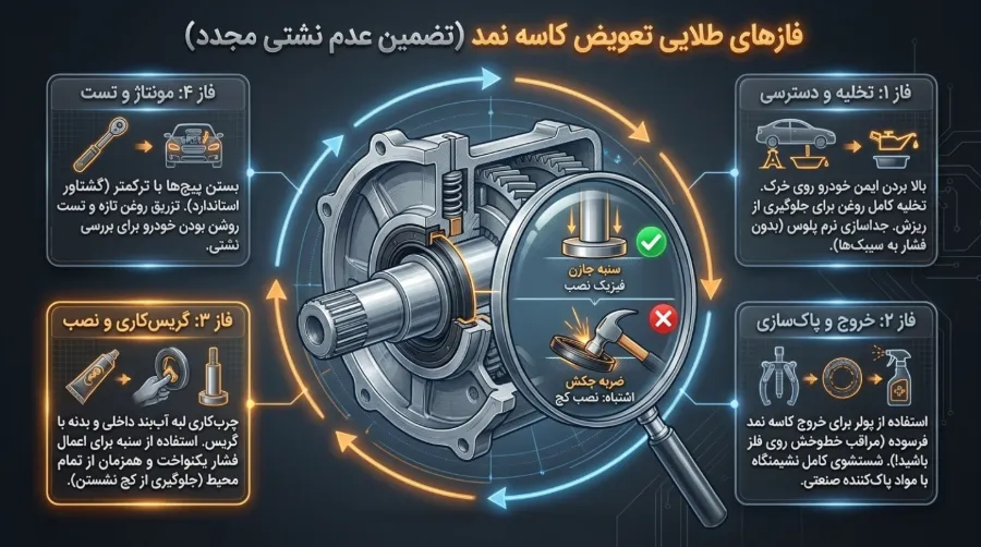 طریقه جا زدن کاسه نمد گیربکس 2 ابزار مورد نیاز برای طریقه جا زدن کاسه نمد گیربکس